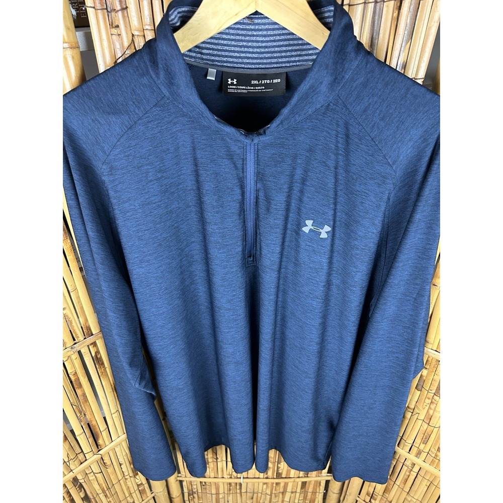 Men's Under Armour 1/2 Zip Long Sleeve Navy Blue Tech Pullover Shirt 2XL - Picture 2 of 12